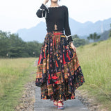 GETADME TIYIHAILEY Long Maxi Women Cotton Linen Skirts Print Flower A-line Elastic Waist  Winter S-2XL Irregular Chinese 2025 New