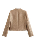 GETADME TRAF Women's Jacket Coat Tweed Cropped Jacket New in Outerwears Autumn Winter Crop jacket Woman Long Sleeve Elegant Short Coats