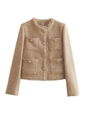 GETADME TRAF Women's Jacket Coat Tweed Cropped Jacket New in Outerwears Autumn Winter Crop jacket Woman Long Sleeve Elegant Short Coats