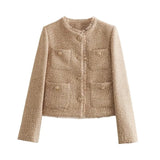 GETADME TRAF Women's Jacket Coat Tweed Cropped Jacket New in Outerwears Autumn Winter Crop jacket Woman Long Sleeve Elegant Short Coats