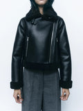 GETADME TRAF Women's Winter New Fashion Casual Jacket Jacket Thickened Warm Loose Fur One Coat Coat Long Sleeve Zip Retro Short Jacket