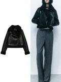 GETADME TRAF Women's Winter New Fashion Casual Jacket Jacket Thickened Warm Loose Fur One Coat Coat Long Sleeve Zip Retro Short Jacket