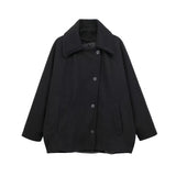 GETADME TRAFZA Winter Women's Loose Short Jacket Stand Collar Long Sleeve Button Casual Jacket Women's Wool Blended Khaki Top Y2K