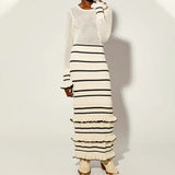 GETADME Talenza Knitted Striped Ruffle Long Dress Women's Fashion Luxury Party Dress Elegant See-through Color Block Knitted Long Dress