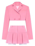 GETADME Taruxy Casual Two Piece Sets Women's Outfits 2025 New Black Matching Sets With Skirt And Blazer Cropped Top Skirt Sets For Women