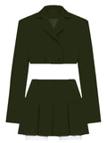 GETADME Taruxy Casual Two Piece Sets Women's Outfits 2025 New Black Matching Sets With Skirt And Blazer Cropped Top Skirt Sets For Women