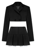 GETADME Taruxy Casual Two Piece Sets Women's Outfits 2025 New Black Matching Sets With Skirt And Blazer Cropped Top Skirt Sets For Women