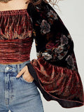 GETADME Temperament Blouse Women Square Collar Ruffles Flare Sleeve Slim Shirts Blusas Mujer De Moda Vintage Velvet Chic Blouses Tops