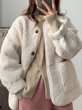 GETADME Thick Lamb Wool Coat Women Oversize Loose Parkas Outerwear Female Korean Fashion Warm Casual Jackets Ladies Long Sleeve Coats