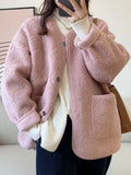 GETADME Thick Lamb Wool Coat Women Oversize Loose Parkas Outerwear Female Korean Fashion Warm Casual Jackets Ladies Long Sleeve Coats
