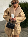 GETADME Thick Leather Jacket Women Winter Fashion Plush Single Breasted Turn-down Collar Belts Elegant Coat Female Long Sleeve Overcoat