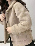 GETADME Thicken Warm Faux lamb Wool Coat 2022 Autumn Winter Loose Long-sleeve Outerwear Solid Women Jacket Parkas Casual Tops