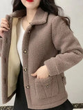 GETADME Thicken Warm Faux lamb Wool Coat 2022 Autumn Winter Loose Long-sleeve Outerwear Solid Women Jacket Parkas Casual Tops