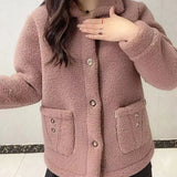 GETADME Thicken Warm Faux lamb Wool Coat 2022 Autumn Winter Loose Long-sleeve Outerwear Solid Women Jacket Parkas Casual Tops