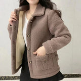 GETADME Thicken Warm Faux lamb Wool Coat 2022 Autumn Winter Loose Long-sleeve Outerwear Solid Women Jacket Parkas Casual Tops