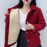 GETADME Thicken Warm Faux lamb Wool Coat 2022 Autumn Winter Loose Long-sleeve Outerwear Solid Women Jacket Parkas Casual Tops