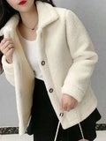 GETADME Thicken Warm Faux lamb Wool Coat 2022 Autumn Winter Loose Long-sleeve Outerwear Solid Women Jacket Parkas Casual Tops