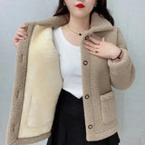 GETADME Thicken Warm Faux lamb Wool Coat 2022 Autumn Winter Loose Long-sleeve Outerwear Solid Women Jacket Parkas Casual Tops