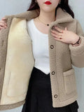 GETADME Thicken Warm Faux lamb Wool Coat 2022 Autumn Winter Loose Long-sleeve Outerwear Solid Women Jacket Parkas Casual Tops
