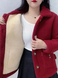 GETADME Thicken Warm Faux lamb Wool Coat 2022 Autumn Winter Loose Long-sleeve Outerwear Solid Women Jacket Parkas Casual Tops