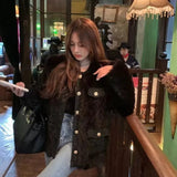 GETADME Thickened small fragrance lamb wool coat women's 2025 autumn and winter new outer wear imitation rabbit plush loose top ins tide