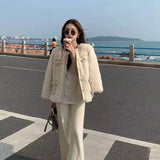 GETADME Thickened small fragrance lamb wool coat women's 2025 autumn and winter new outer wear imitation rabbit plush loose top ins tide
