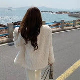 GETADME Thickened small fragrance lamb wool coat women's 2025 autumn and winter new outer wear imitation rabbit plush loose top ins tide