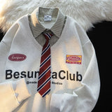 GETADME T-shirt polo cravate faux deux pièces sweat-shirt grande taille style universitaire pull à manches longues unisexe ample vêtements d'automne