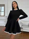 GETADME Tossy Black Lace Mini Dress For Women Fashion Patchwork High Waist Elegant Vintage Dress Summer Patchwork Party Dress Gown 2025