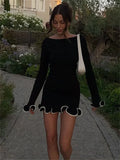 Getadme Tossy Fashion Women's Knit Mini Dress Ruffled Autumn High Waist Elegant Slim Party Dress Patchwork Knitwear Sweater Female Dress
