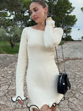Getadme Tossy Fashion Women's Knit Mini Dress Ruffled Autumn High Waist Elegant Slim Party Dress Patchwork Knitwear Sweater Female Dress