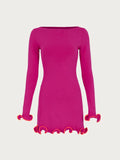 Getadme Tossy Fashion Women's Knit Mini Dress Ruffled Autumn High Waist Elegant Slim Party Dress Patchwork Knitwear Sweater Female Dress