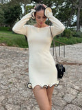 Getadme Tossy Fashion Women's Knit Mini Dress Ruffled Autumn High Waist Elegant Slim Party Dress Patchwork Knitwear Sweater Female Dress
