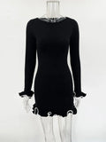 Getadme Tossy Fashion Women's Knit Mini Dress Ruffled Autumn High Waist Elegant Slim Party Dress Patchwork Knitwear Sweater Female Dress