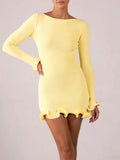 Getadme Tossy Fashion Women's Knit Mini Dress Ruffled Autumn High Waist Elegant Slim Party Dress Patchwork Knitwear Sweater Female Dress