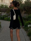 Getadme Tossy Fashion Women's Knit Mini Dress Ruffled Autumn High Waist Elegant Slim Party Dress Patchwork Knitwear Sweater Female Dress