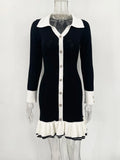 GETADME Tossy Ruffled Bow Knit Mini Dress Women's Summer Backless Contrast Cardigan Lace-Up Elegant Dress Female Knitwear Bandage Dress