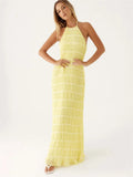 GETADME Tossy Spring Fashion Patchwork Long Dress For Women Lace-Up Backless High Waist Solid Holiday Beach Dress Ladies Maxi Dress 2025