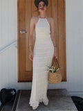GETADME Tossy Spring Fashion Patchwork Long Dress For Women Lace-Up Backless High Waist Solid Holiday Beach Dress Ladies Maxi Dress 2025