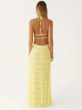 GETADME Tossy Spring Fashion Patchwork Long Dress For Women Lace-Up Backless High Waist Solid Holiday Beach Dress Ladies Maxi Dress 2025