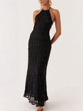 GETADME Tossy Spring Fashion Patchwork Long Dress For Women Lace-Up Backless High Waist Solid Holiday Beach Dress Ladies Maxi Dress 2025