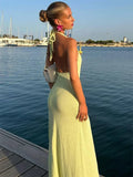 GETADME Tossy V-Neck Floral Knit Long Dress Women Sexy Slim Backless High Waist Split Sleeveless Fashion Dress For Women Knitwear Dress