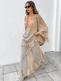 GETADME Trendix Fashion Oversized Cover Up Dress Women 2025 V Neck Loose Streetwear Casual Long Sleeve Maxi Dress Femme Ruffle Dresses