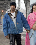 GETADME Trendy Harajuku Y2K Streetwear American Retro Plaid Personalized Oversized Denim Jacket Men Hip-hop Loose Casual Zipper Hoodie