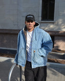 GETADME Trendy Harajuku Y2K Streetwear American Retro Plaid Personalized Oversized Denim Jacket Men Hip-hop Loose Casual Zipper Hoodie