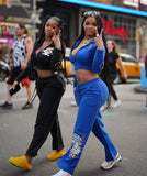 GETADME Trendy Street Skull Love Print Basic Zipper Short Cardigan High Waist Straight Trousers Two-piece Set for Women Костюм Женский
