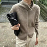 GETADME Turtleneck Cardigan Ladies 100% pure woolen sweater Autumn and winter loose thickened cashmere base sweater knitted  coat tide
