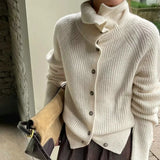 Getadme Turtleneck Cardigan Ladies 100% pure woolen sweater Autumn and winter loose thickened cashmere base sweater knitted  coat tide
