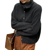 Getadme Turtleneck Cardigan Ladies 100% pure woolen sweater Autumn and winter loose thickened cashmere base sweater knitted  coat tide