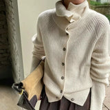 GETADME Turtleneck Cardigan Ladies 100% pure woolen sweater Autumn and winter loose thickened cashmere base sweater knitted  coat tide